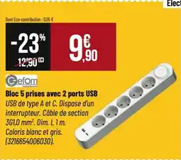 Tridôme GEFOM Bloc 5 prises avec 2 ports USB offre
