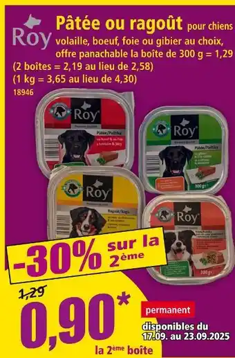 Norma ROY Pâtée ou ragoût pour chiens offre
