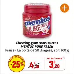 Coccinelle Supermarché MENTOS Pure fresh chewing-gum sans sucres offre