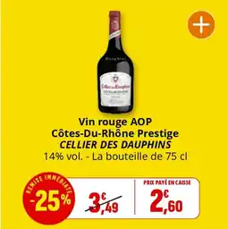 Coccinelle Supermarché CELLIER DES DAUPHINS Vin rouge AOP Côtes-Du-Rhône Prestige offre