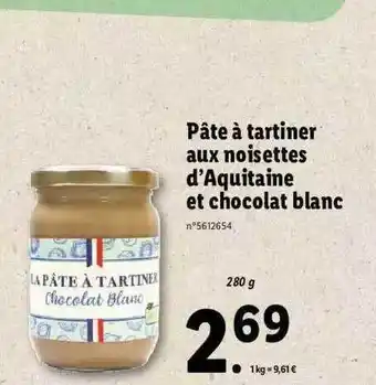 Lidl Pâte à Tartiner Aux Noisettes D'aquitaine Et Chocolat Blanc offre