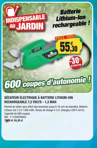 Outiror Sécateur électrique à batterie lithium-ion rechargeable 7,2 volts - 1,3 mah offre