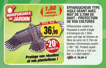Outiror Effaroucheur type aigle géant avec mât de 3,70m de haut-protection de vos cultures offre
