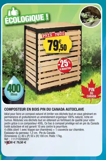 Outiror Composteur en bois pin du canada autoclave offre