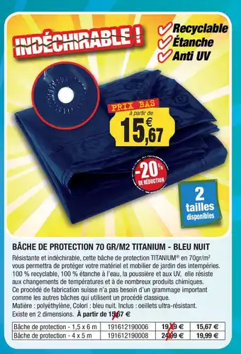 Outiror Bâche de protection 70 gr/m2 titanium - bleu nuit offre