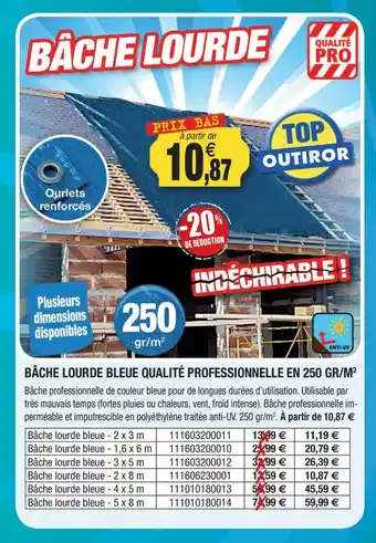 Outiror Bâche lourde bleue qualité professionnelle en 250 gr/m² offre