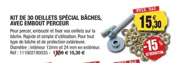 Outiror Kit de 30 oeillets spécial bâches, avec embout perceur offre