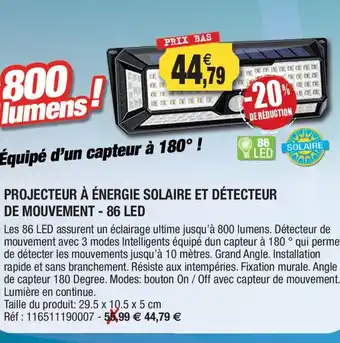 Outiror Projecteur à énergie solaire et détecteur de mouvement - 86 led offre
