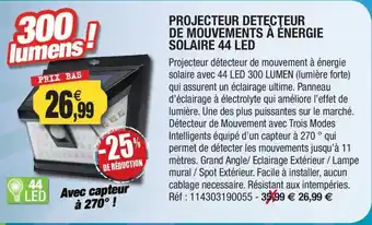 Outiror Projecteur detecteur de mouvements à énergie solaire 44 led offre
