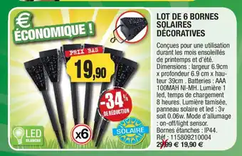 Outiror Lot de 6 bornes solaires décoratives offre