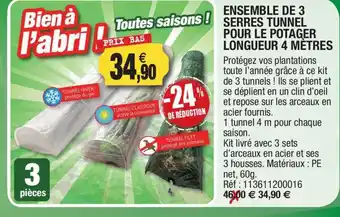 Outiror Ensemble de 3 serres tunnel pour le potager longueur 4 mètres offre