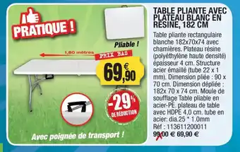 Outiror Table pliante avec plateau blanc en resine offre
