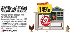 Outiror Poulailler 2 à 4 poules avec enclos et pondoir couleur vert et blanc offre