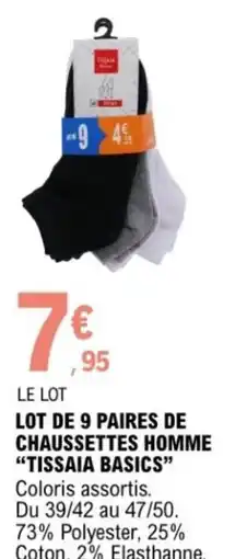 E.Leclerc Lot de 9 paires de chaussettes homme tissaia basics offre