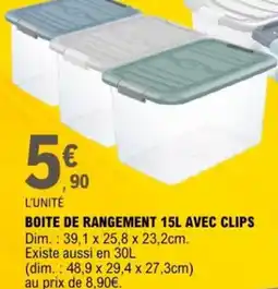 E.Leclerc Boite de rangement 15l avec clips offre