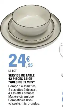 E.Leclerc Service de table 12 pièces beige gres du temps offre