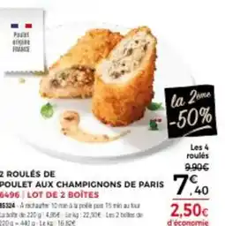 Thiriet 2 roulés de poulet aux champignons de paris offre