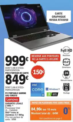 E.Leclerc Espace Culturel LENOVO Pc portable gaming LOQ 15IRX10 offre