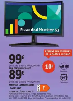E.Leclerc Espace Culturel SAMSUNG Moniteur ls24d366gauxen offre