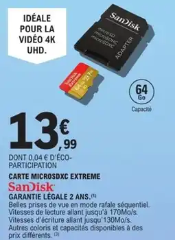 E.Leclerc Espace Culturel SANDISK Carte microsdxc extreme offre