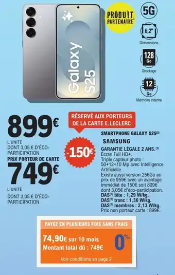 E.Leclerc Espace Culturel SAMSUNG Smartphone galaxy s25 offre