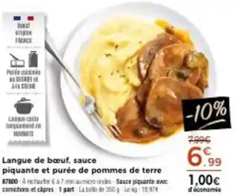 Thiriet Langue de bœuf,sauce piquante et purée de pommes de terre offre