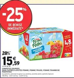 Intermarché Hyper Compotes gourdes sans sucres ajoutes pomme pomme fraise pomme framboise pom'potes offre