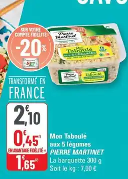 G20 Mon taboulé aux 5 légumes pierre martinet offre