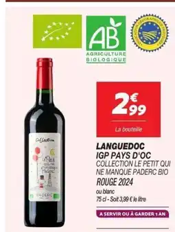 Netto Languedoc igp pays d'oc collection le petit qui ne manque paderc bio rouge 2024 offre