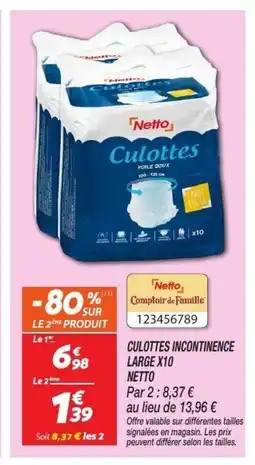 Netto NETTO Culottes incontinence large x10 offre