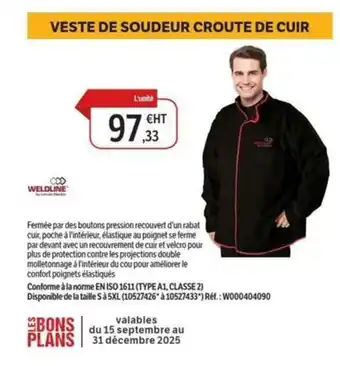 DomPro WELDLINE Veste de soudeur croute de cuir offre