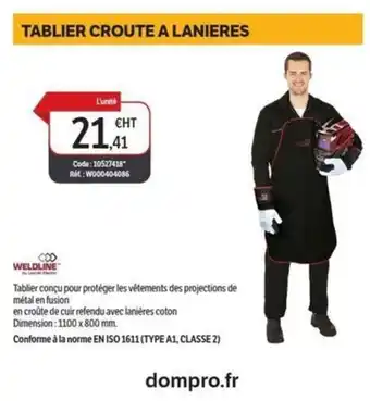DomPro WELDLINE Tablier croute a lanieres offre