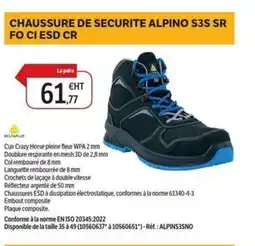 DomPro DELTAPLUS Chaussure de securite alpino s3s sr fo ci esd cr offre