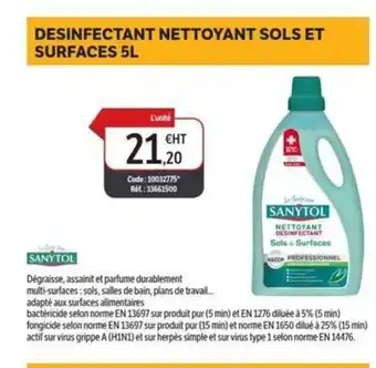 DomPro SANYTOL Desinfectant nettoyant sols et surfaces offre