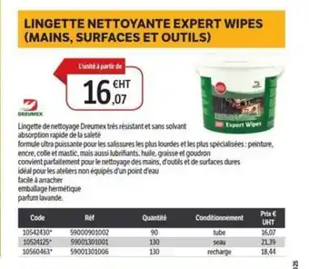 DomPro DREUMEX Lingette nettoyante expert wipes (mains, surfaces et outils) offre