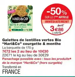 Monoprix HARI & CO Galettes de lentilles vertes Bio courgette & menthe offre