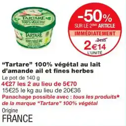 Monoprix TARTARE 100% végétal au lait d'amande ail et fines herbes offre
