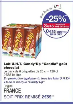 Monoprix CANDIA Lait U.H.T. Candy'Up goût chocolat offre