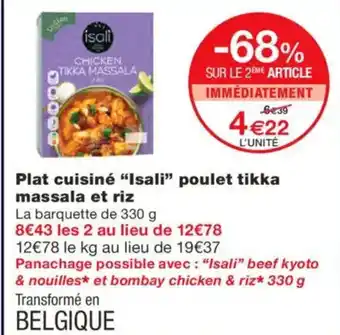 Monoprix ISALI Plat cuisiné poulet tikka massala et riz offre