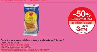 Monoprix SCHAR Pain de mie sans gluten maestro classique offre