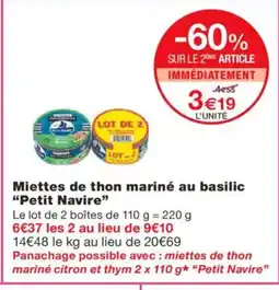 Monoprix PETIT NAVIRE Miettes de thon mariné au basilic offre