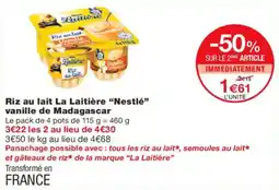 Monoprix NESTLÉ Riz au lait La Laitière vanille de Madagascar offre