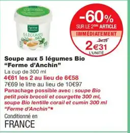 Monoprix FERME D'ANCHIN Soupe aux 5 légumes Bio offre