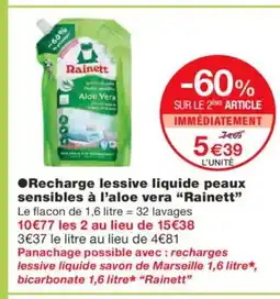 Monoprix RAINETT Recharge lessive liquide peaux sensibles à l'aloe vera offre