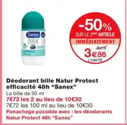 Monoprix SANEX Déodorant bille Natur Protect efficacité 48h offre