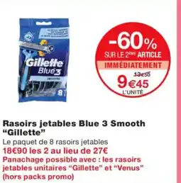 Monoprix GILLETTE Rasoirs jetables Blue 3 Smooth offre