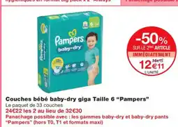 Monoprix PAMPERS Couches bébé baby-dry giga Taille 6 offre
