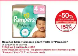 Monoprix PAMPERS Couches bébé Harmonie géant Taille 4 offre