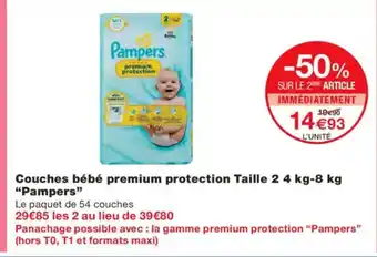 Monoprix PAMPERS Couches bébé premium protection Taille offre