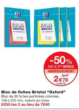 Monoprix OXFORD Bloc de fiches Bristol offre